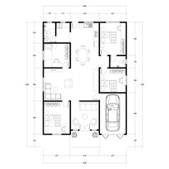 Floor plan blueprint type 96 sqm, Figure of the jotting sketch of the construction and the industrial skeleton of the structure and dimensions. vector eps 10
