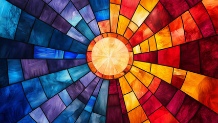 Horizontal Stained Glass with Radial Straight-Line Pattern