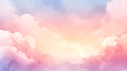A vibrant cartoon-style image featuring a soft watercolor sky with fluffy clouds.