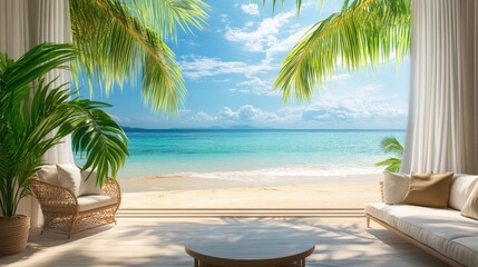 Fototapeta premium Tropical Beach View from Luxurious Indoor Space