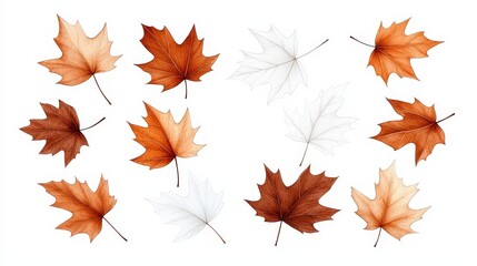 Autumn Leaves Collection with Orange and White Background for Seasonal Decor and Nature Themes