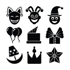 set of black and white april fool icons silhouette
