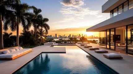 Fototapeta premium Exclusive rooftop retreat in a chic villa with an infinity pool.