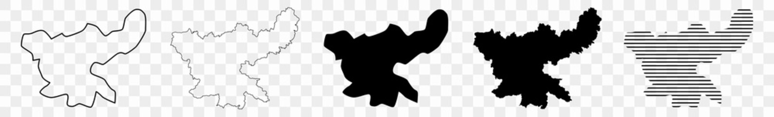 Jharkhand Map Black | Indian State Border | State Country | Transparent Isolated | Variations