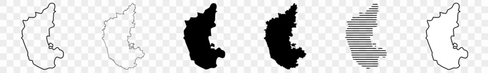 Karnataka Map Black | Indian State Border | State Country | Transparent Isolated | Variations
