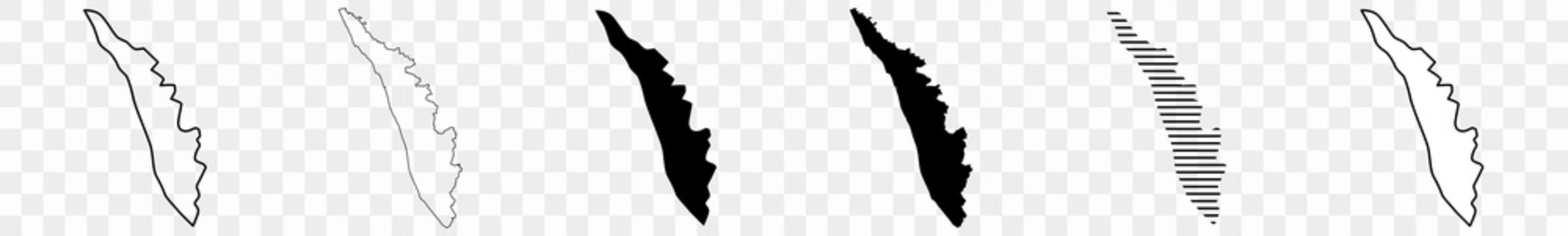 Kerala Map Black | Indian State Border | State Country | Transparent Isolated | Variations