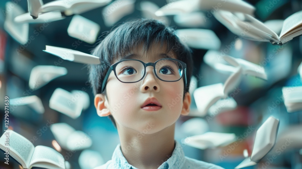 Poster a gifted student deeply immersed in an innovative learning experience, rapidly absorbing knowledge f