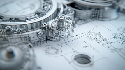 Analyzing cad model engineering drawing workshop closeup view technical environment detailed...