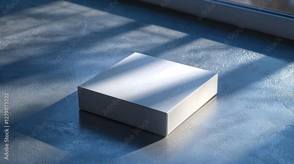 Poster a 3d digital rendering of a box with realistic shadows and reflections, designed for product packagi