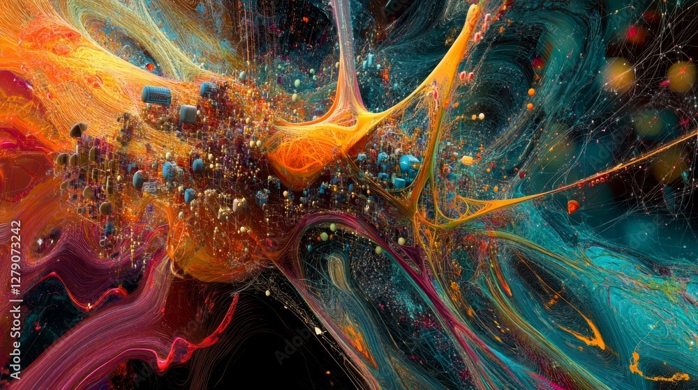 Poster flowing data structures transform digital landscapes virtual realm infographic cyber environment tec