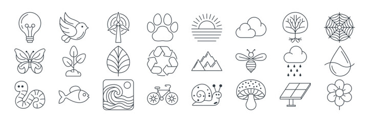 Ecology icons set, Included icons as Bee, Sun, Water Drop, Leaf and more symbols collection, logo isolated vector illustration