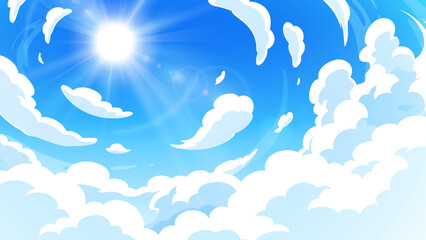 見上げた空と太陽と日差しの背景イラスト_16:9