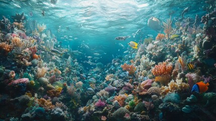 Fototapeta premium Protecting a vibrant coral reef underwater paradise marine life haven oceanic environment conservation viewpoint biodiversity concept