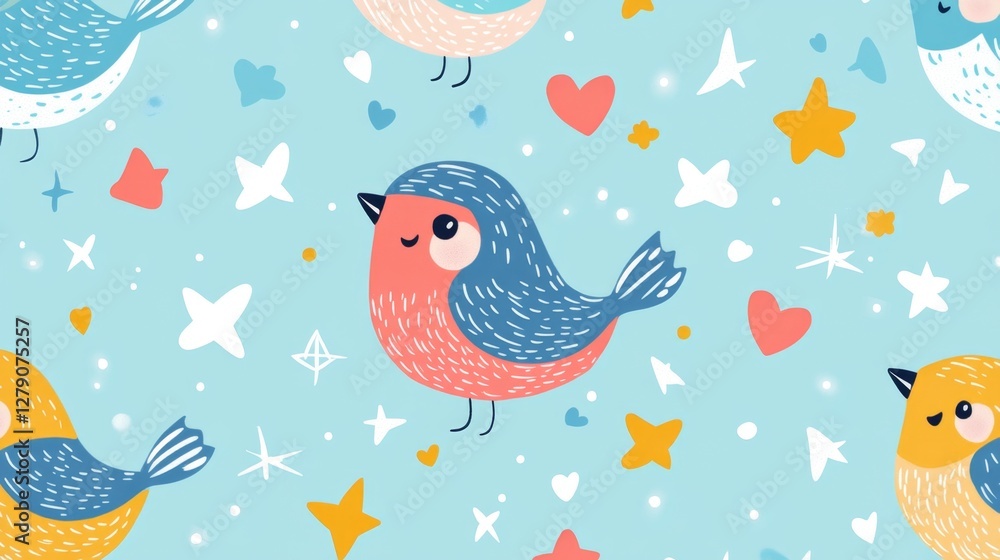 Poster create charming bird patterns nature digital art colorful environment aesthetic viewpoint seamless d