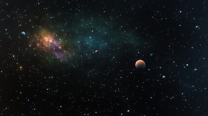 A vibrant image of a vast galaxy, showcasing colorful nebulas and distant celestial bodies.