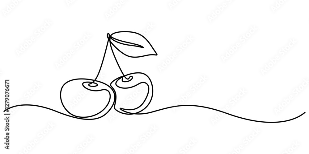 Poster cherry minimalistic design. hand drawn sketch, cherry outline icon. continuous one line drawing. vec