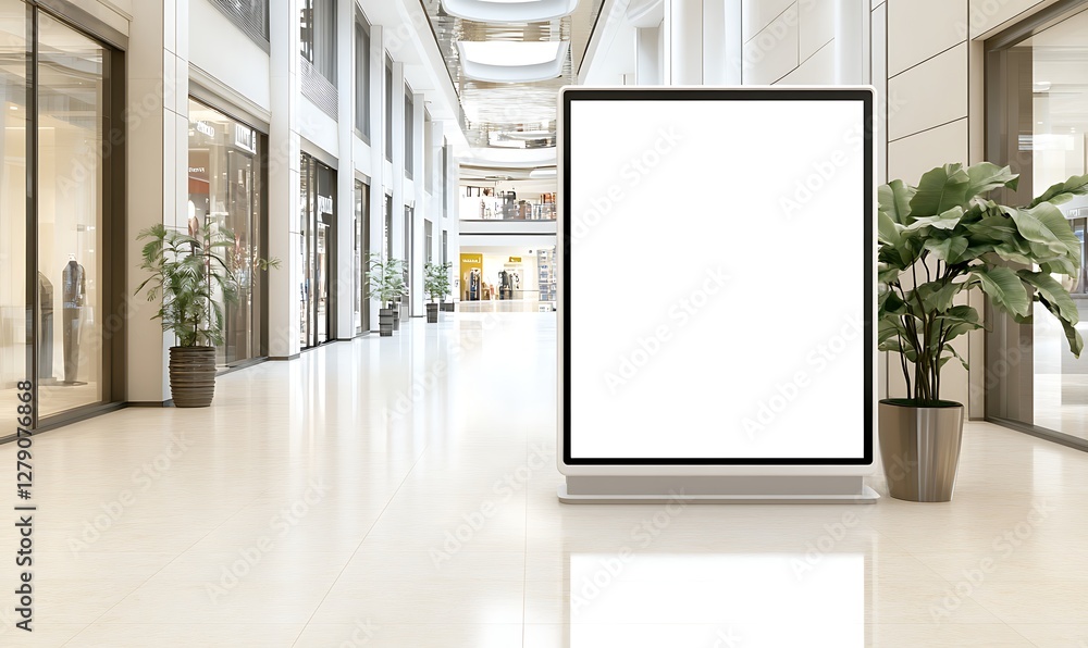Poster a vertical touchscreen kiosk with a blank white display, suitable for various applications.