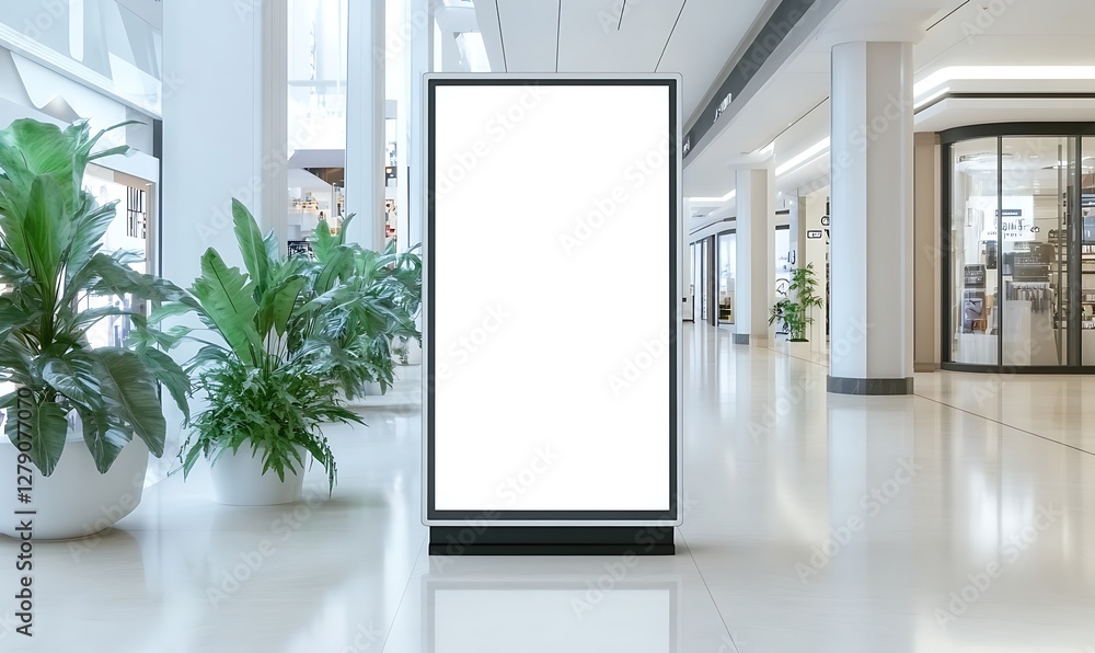 Poster vertical touchscreen kiosk with a blank white display, ideal for digital signage or interactive appl
