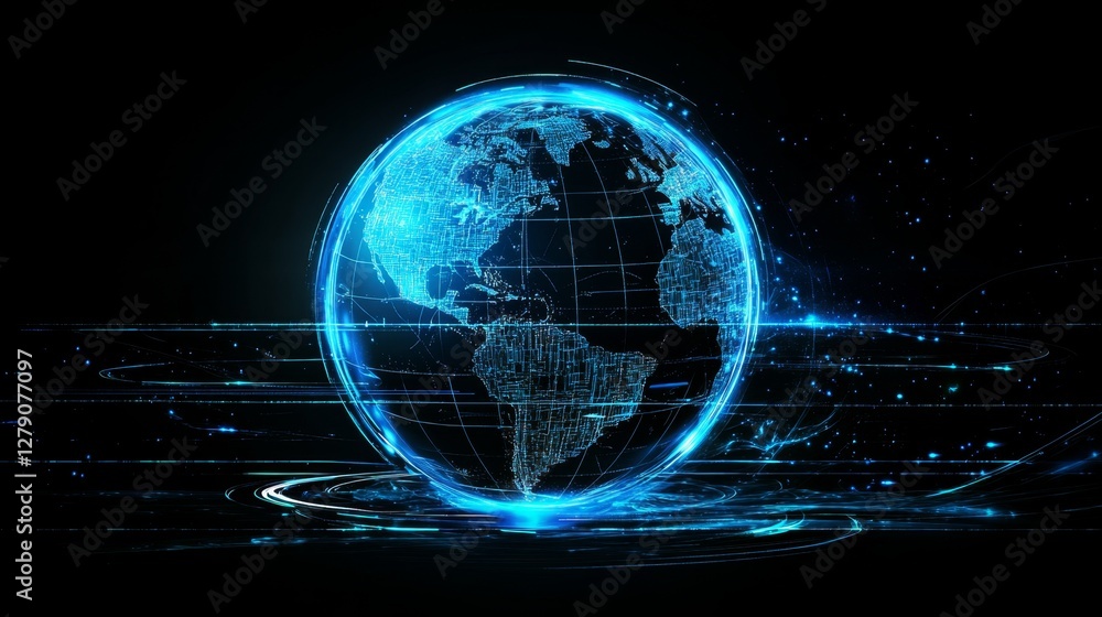 Poster illuminating connectivity dynamic globe visualization global perspective 3d animation digital enviro