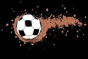 Fototapeta premium A dynamic soccer ball kicks up dust as it moves, capturing the energy and excitement of the game against a dark background.