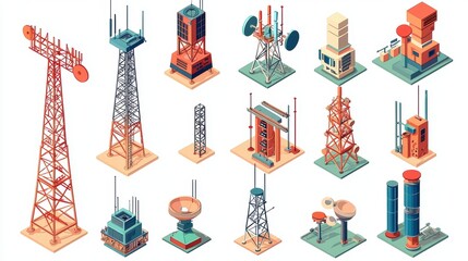 An artistic flat vector set highlighting the importance of telecom towers.
