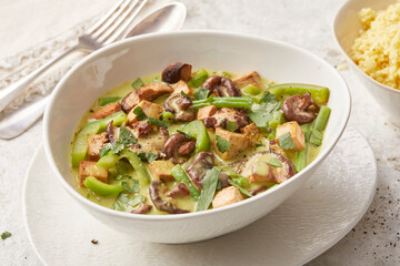 Green Bean Mushroom and Green Pepper Coconut Curry with Millet