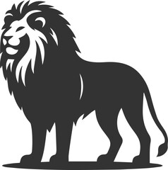 A lion standing tall with a neutral expression vector silhouette