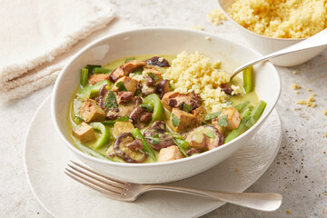 Green Bean Mushroom and Green Pepper Coconut Curry with Millet