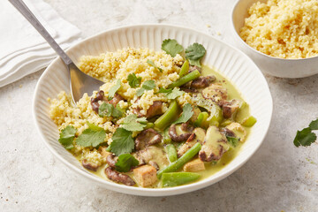 Green Bean Mushroom and Green Pepper Coconut Curry with Millet