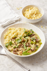 Green Bean Mushroom and Green Pepper Coconut Curry with Millet