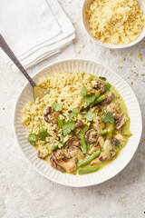 Green Bean Mushroom and Green Pepper Coconut Curry with Millet
