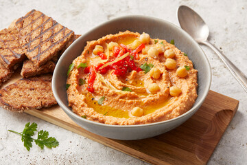 Tomato and Pepper Hummus with Toast