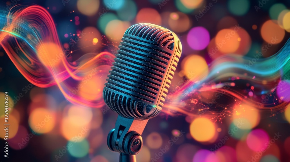 Poster amplifying voices a microphone in the heart of dynamic radiant sound studio audio experience modern 