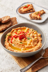 Tomato and Pepper Hummus with Toast
