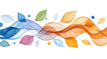 Fototapeta premium Colorful Waves of Leaves and Shapes on a White Background for Abstract Design and Decoration