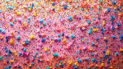 Fototapeta premium Colorful Confetti and Glitter Sparkles on Bright Pink Background for Festive Celebrations