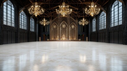 Obraz premium Grand hall interior, opulent chandeliers, marble floor, wedding venue