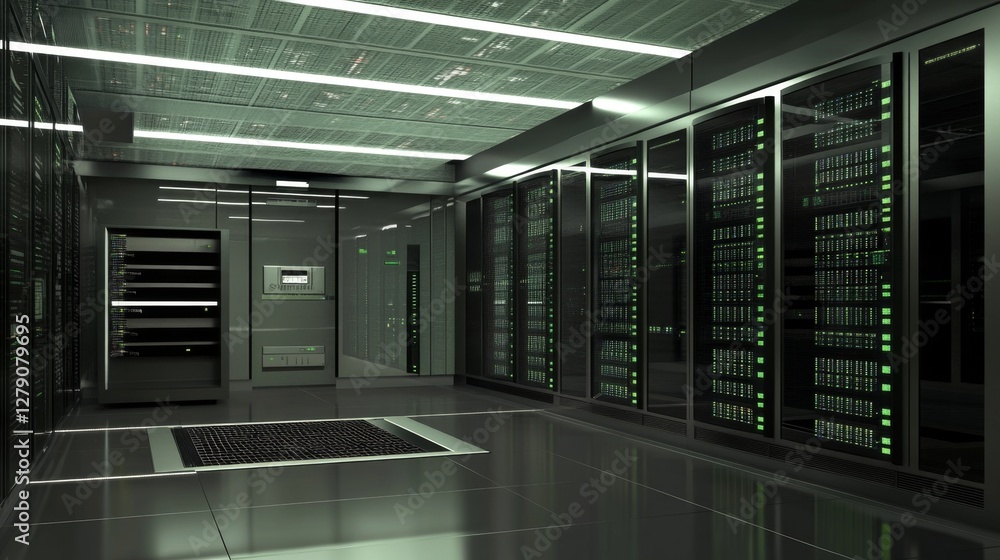 Poster optimizing advanced technology management modern server room digital infrastructure high-tech enviro