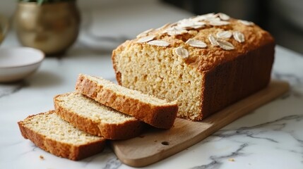 A fresh, fluffy cornbread loaf with a crumbly interior, sliced and ready to serve.