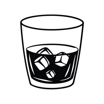 recommend clip art: Whiskey glass, ice cubes, rocks glass, liquor, drink, beverage, alcohol, cold, refreshment, monochro