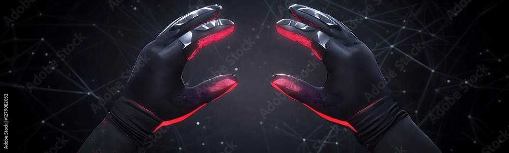 Aufkleber Digital holographic interface controlled by VR gloves, showcasing advanced technology and innovation.