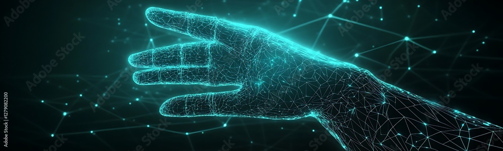 Poster a digital holographic interface controlled by vr gloves, showcasing advanced technology in interacti