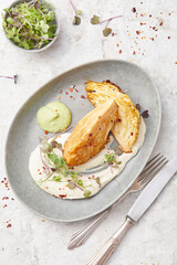 Roast Cabbage Wedges with Bean Puree and Coriander
