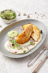 Roast Cabbage Wedges with Bean Puree and Coriander