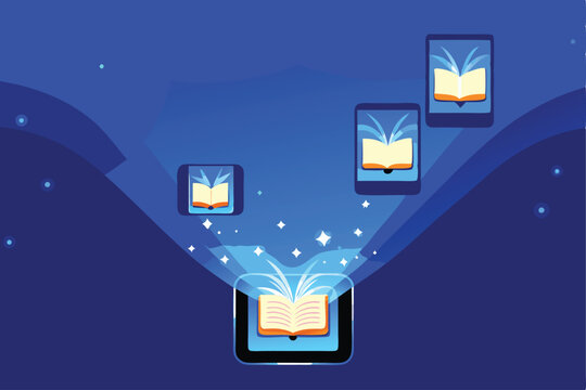 Design a futuristic banner showcasing glowing educational technology.  Illustrate innovative learning tools within a sleek, vibrant setting.