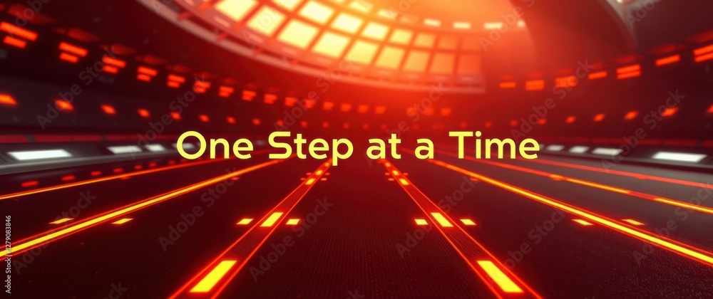 Poster a futuristic pathway with luminous lines leads forward, symbolizing progress with the phrase 'one st