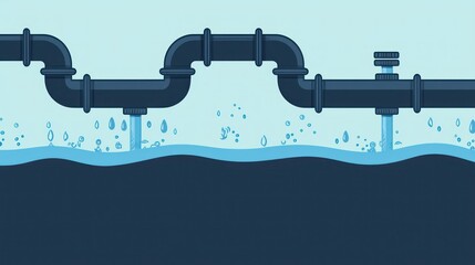 A conceptual graphic showing an icon of a drainage system, with water flowing through pipes and channels.
