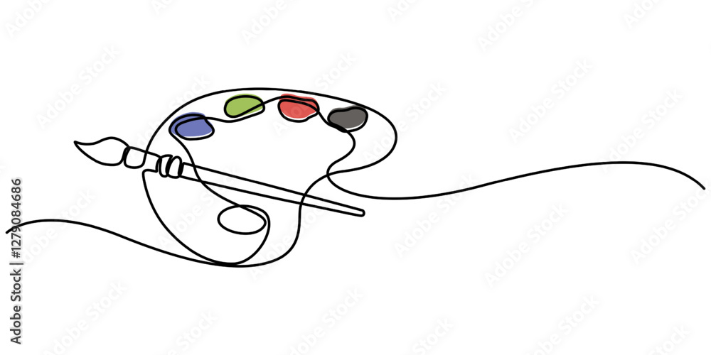 Aufkleber one continuous line drawing of art class icon. single line vector illustration, continuous one line 