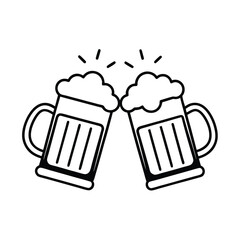 Cheers! Two Beer Mugs Clinking, Frothy Tops, Festive Toast