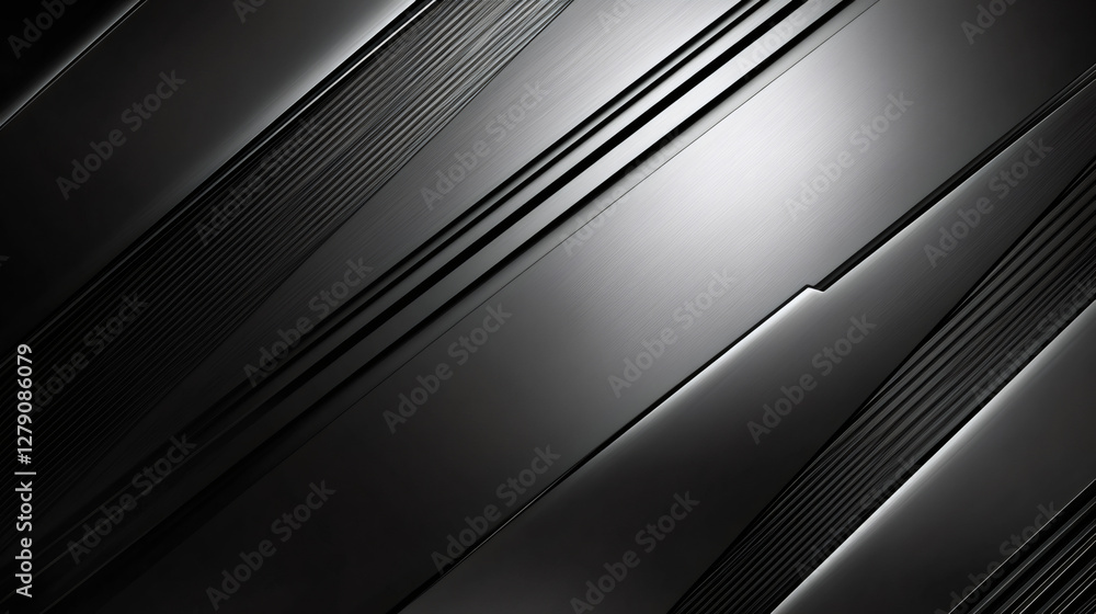 Poster Dark gray diagonal stripes creating geometric abstract pattern with reflective shadows